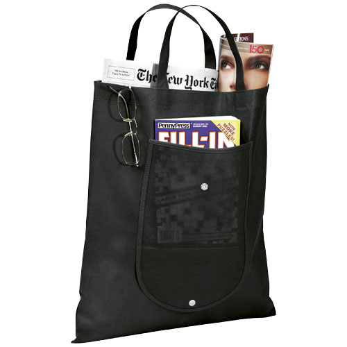 Maple Buttoned Foldable Non-Woven Tote Bag - Black