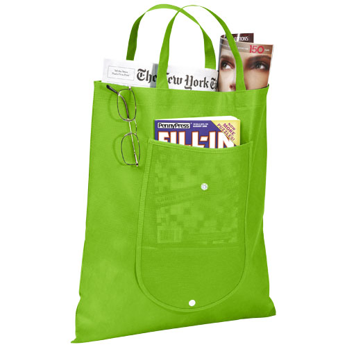 Maple Buttoned Foldable Non-Woven Tote Bag - Lime Green