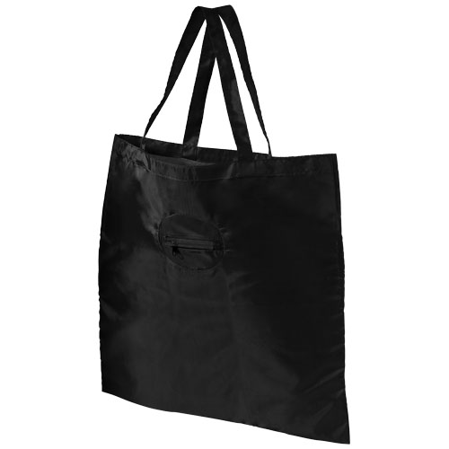 Take-Away Foldable Shopping Tote Bag With Keychain - Black