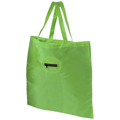 Take-Away Foldable Shopping Tote Bag With Keychain - Lime Green