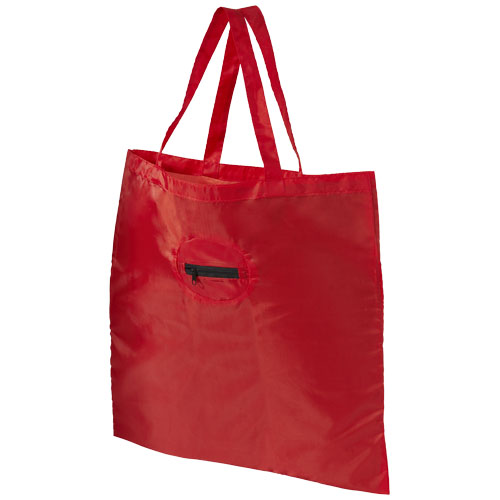 Take-Away Foldable Shopping Tote Bag With Keychain - Red