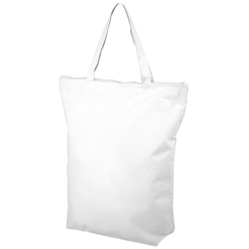 Privy Zippered Short Handle Non-Woven Tote Bag - White