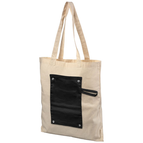 Snap 180 G/M² Roll-Up Buttoned Cotton Tote Bag - Black