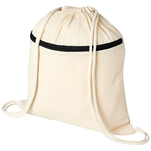Oregon Zippered Drawstring Backpack - Natural, Black