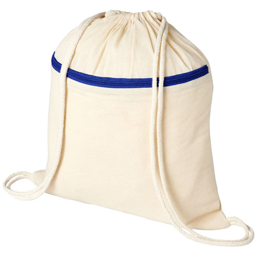 Oregon Zippered Drawstring Backpack - Natural, Royal Blue