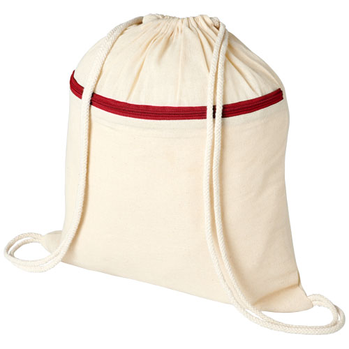 Oregon Zippered Drawstring Backpack - Natural, Red