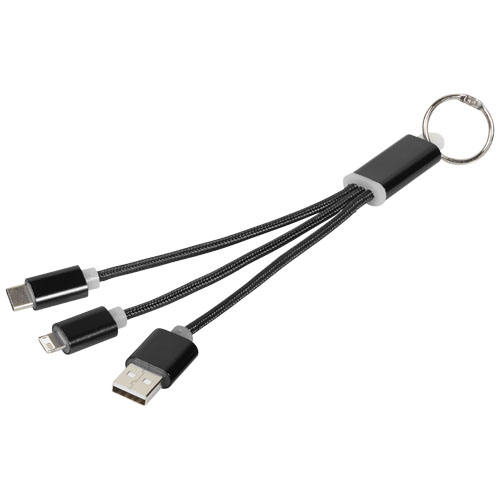 Metal 3-In-1 Charging Cable With Keychain - Black