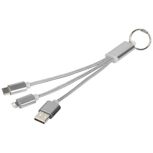 Metal 3-In-1 Charging Cable With Keychain - Silver
