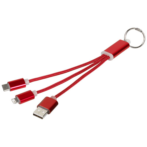 Metal 3-In-1 Charging Cable With Keychain - Red