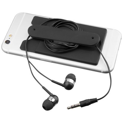 Wired Earbuds And Silicone Phone Wallet - Black