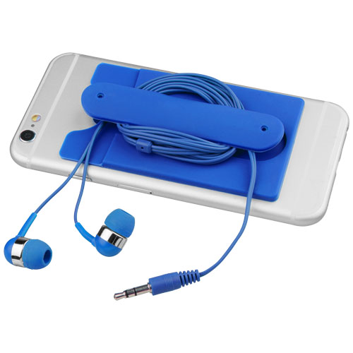 Wired Earbuds And Silicone Phone Wallet - Royal Blue