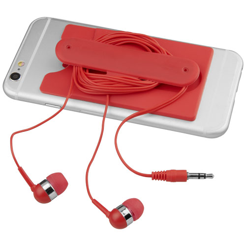 Wired Earbuds And Silicone Phone Wallet - Red