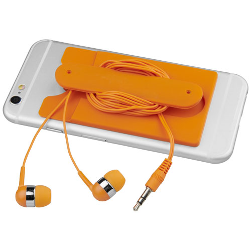Wired Earbuds And Silicone Phone Wallet - Orange