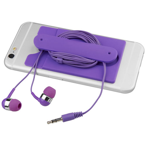 Wired Earbuds And Silicone Phone Wallet - Purple