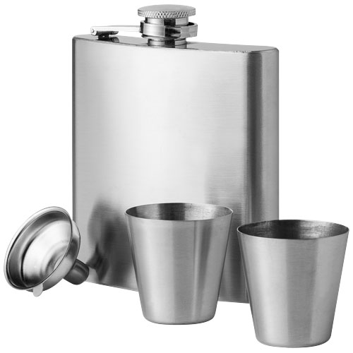 Texas 175 ml Hip Flask With Two Shot Tumblers - Silver
