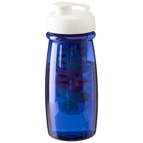 H2O Pulse® 600 ml Flip Lid Sport Bottle & Infuser - Transparent Blue, White