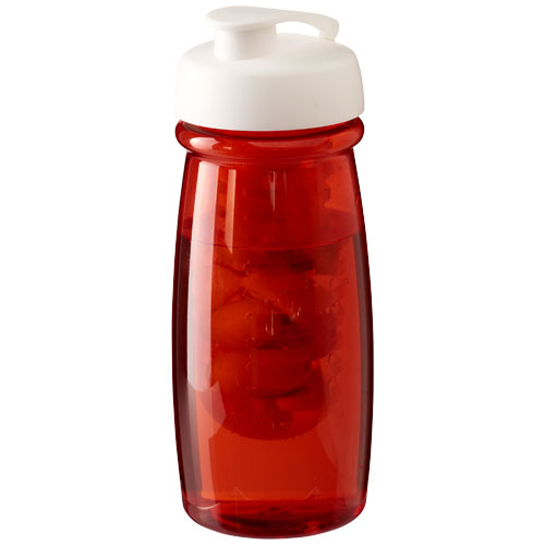 H2O Pulse® 600 ml Flip Lid Sport Bottle & Infuser - Transparent Red, White