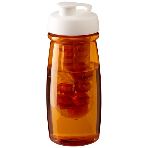 H2O Pulse® 600 ml Flip Lid Sport Bottle & Infuser - Transparent Orange, White