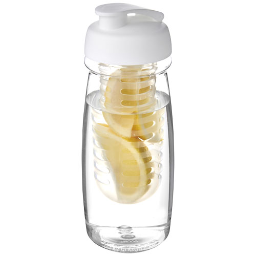 H2O Pulse® 600 ml Flip Lid Sport Bottle & Infuser - Transparent, White