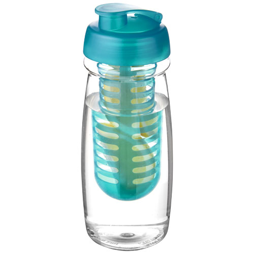 H2O Pulse® 600 ml Flip Lid Sport Bottle & Infuser - Transparent, Aqua Blue