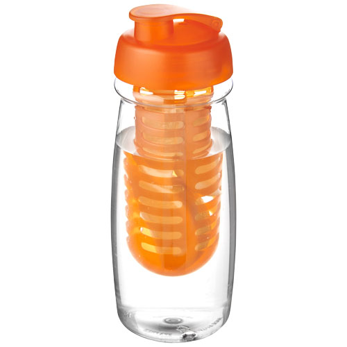 H2O Pulse® 600 ml Flip Lid Sport Bottle & Infuser - Transparent, Orange
