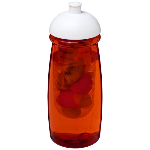 H2O Pulse® 600 ml Dome Lid Sport Bottle & Infuser - Transparent Red, White