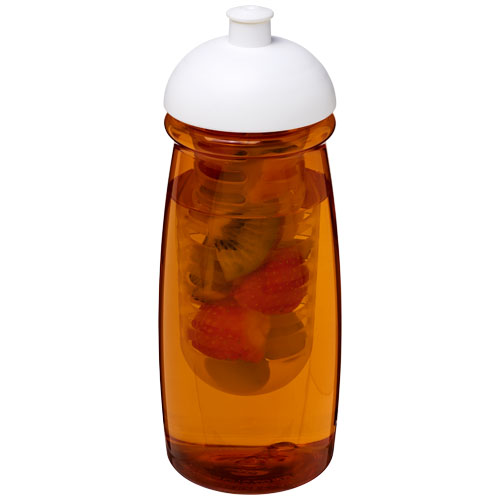 H2O Pulse® 600 ml Dome Lid Sport Bottle & Infuser - Transparent Orange, White