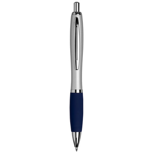 Curvy Ballpoint Pen With Metal Barrel - Silver, Blue