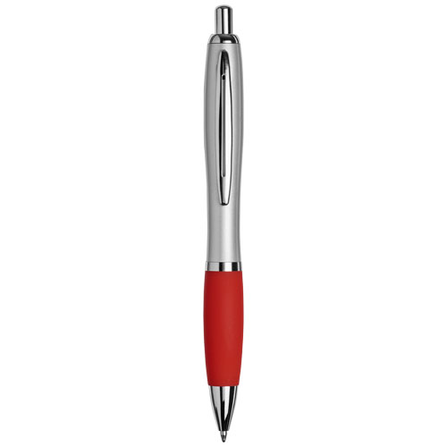 Curvy Ballpoint Pen With Metal Barrel - Silver, Red