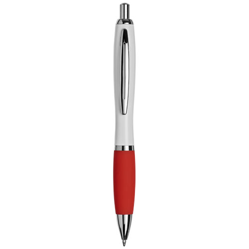 Curvy Ballpoint Pen With Metal Barrel - White, Red