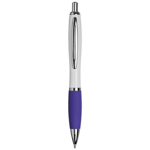 Curvy Ballpoint Pen With Metal Barrel - White, Purple