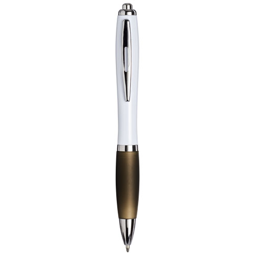 Curvy Ballpoint Pen With White Barrel - Charcoal