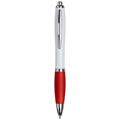 Curvy Ballpoint Pen With White Barrel - Red