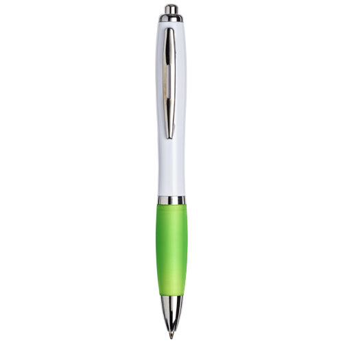 Curvy Ballpoint Pen With White Barrel - Lime Green