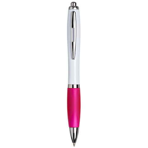 Curvy Ballpoint Pen With White Barrel - Magenta