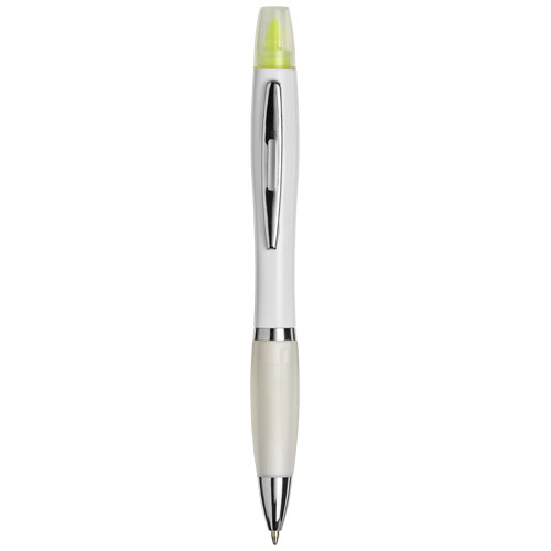 Curvy Ballpoint Pen With Highlighter - White, Transparent