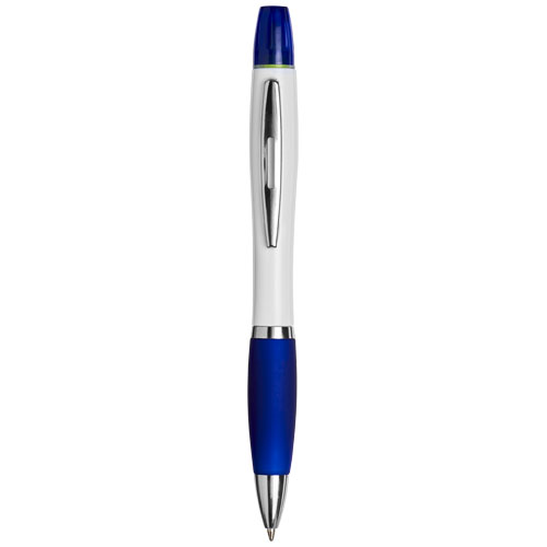 Curvy Ballpoint Pen With Highlighter - White, Blue