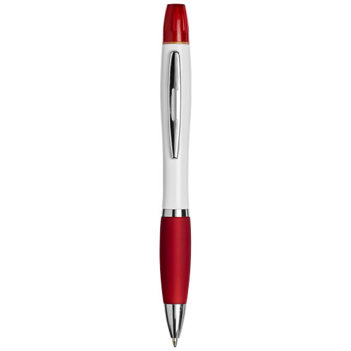 Curvy Ballpoint Pen With Highlighter - White, Red