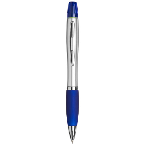 Curvy Ballpoint Pen With Highlighter - Silver, Blue