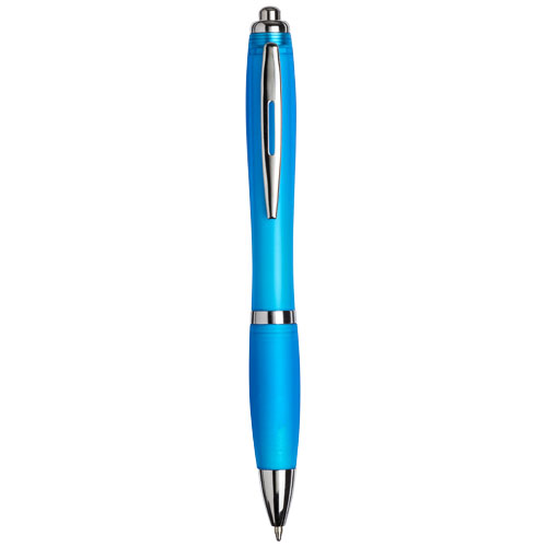 Curvy Ballpoint Pen With Frosted Barrel And Grip - Aqua
