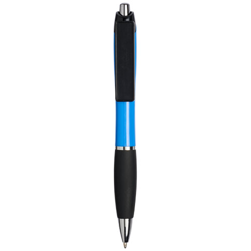 Curvy Ballpoint Pen With Domed Clip - Aqua Blue, Black