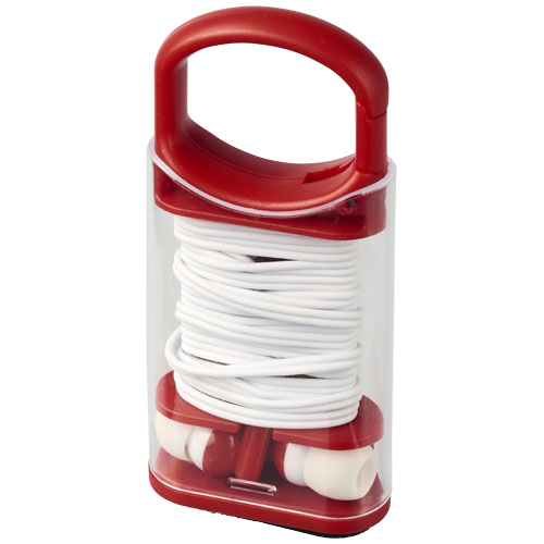 Snap Earbuds With Plastic Carabiner Clip Case - Red