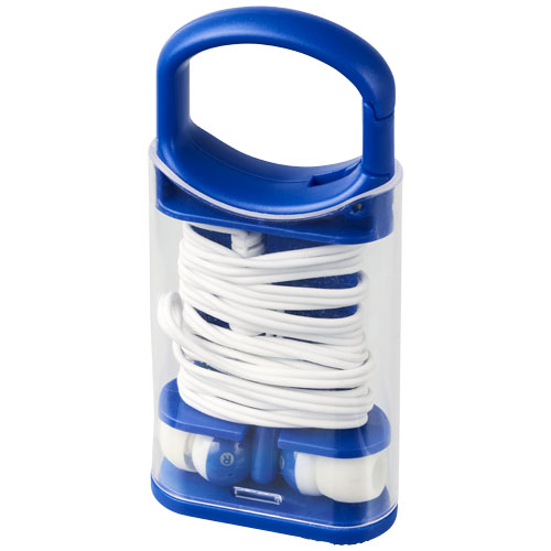 Snap Earbuds With Plastic Carabiner Clip Case - Blue