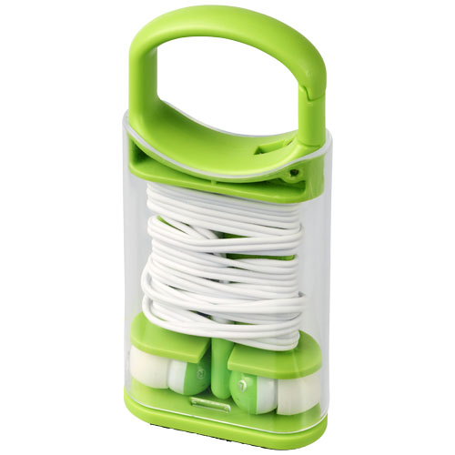 Snap Earbuds With Plastic Carabiner Clip Case - Lime Green