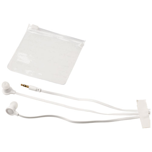 Dish Earbuds With Clear Plastic Pouch - White