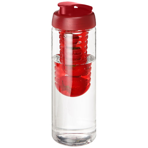 H2O Vibe 850 ml Flip Lid Bottle & Infuser - Transparent, Red