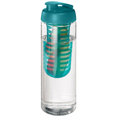 H2O Vibe 850 ml Flip Lid Bottle & Infuser - Transparent, Aqua Blue