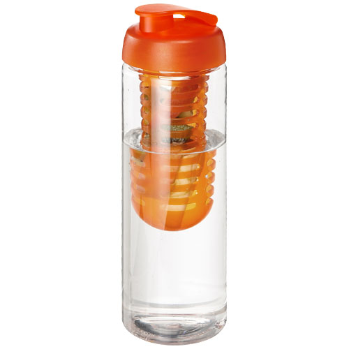 H2O Vibe 850 ml Flip Lid Bottle & Infuser - Transparent, Orange