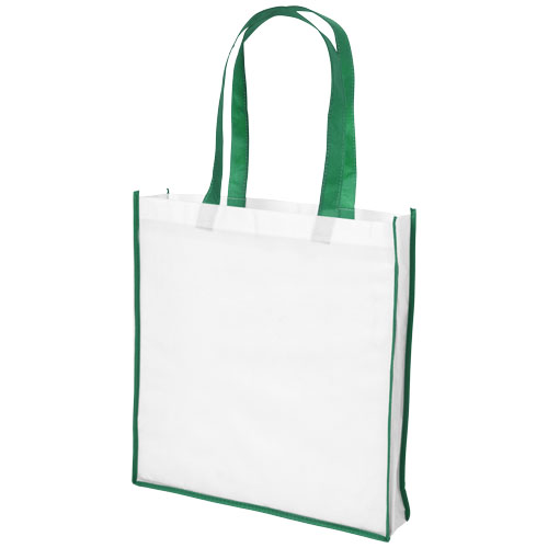 Contrast Large Non-Woven Shopping Tote Bag - White, Green