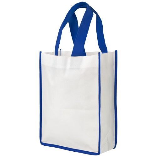 Contrast Small Non-Woven Shopping Tote Bag - White, Blue